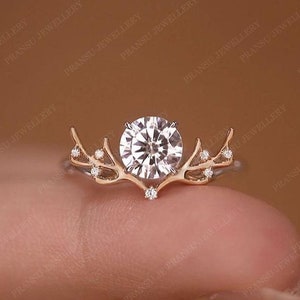 2 CT Round Cut Moissanite Engagement Ring Round Moissanite Diamond Band 14K Solid White Gold Wedding Ring Promise Ring For Women Gift Ring