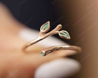 Dainty Ivy Green Leaf  Ring, Engagement Ring, Tree Branch Leaf Ring for Women, Wedding Ring 14KT Solid Gold Ring Anniversary Ring Gift Ring