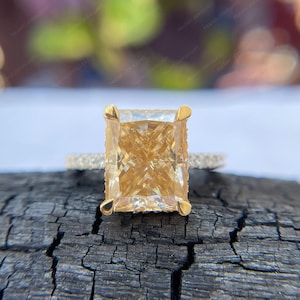4Ct Canary Yellow Moissanite Engagement Ring Yellow Radiant Cut Diamond Wedding Ring Two Tone Ring 14k yellow Gold Ring Promise women Ring