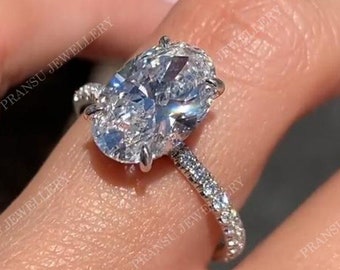 3ct Oval cut Moissanite Engagement Ring Hidden Halo Diamond Wedding Ring 14k Solid Gold Moissanite Crush Ice Diamond Promise Ring
