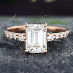 2.5CT Emerald Cut Moissanite Engagement Ring 14K Solid Gold Unique Wedding Ring Vintage Pave Ring Anniversary Ring Promise Ring For Women