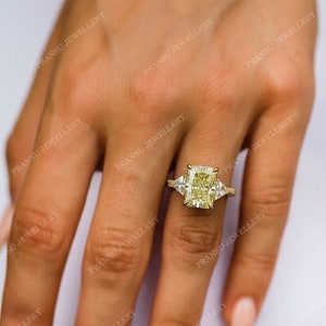 4Ct canary Yellow Moissanite Engagement Ring Yellow Radiant Cut Diamond Wedding Ring 14k yellow Gold ring Promise women Ring