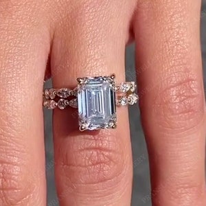 4CT Emerald Moissanite Diamond Engagement Ring With Full Eternity Marquise & Round Diamond Wedding Band 14K White Gold Anniversary Ring