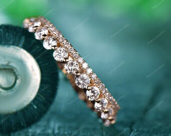 Full Eternity Moissanite Wedding Band gold Stacking Engagement Band Ring Minimalist Bridal Matching Band Gift For her Promise Ring