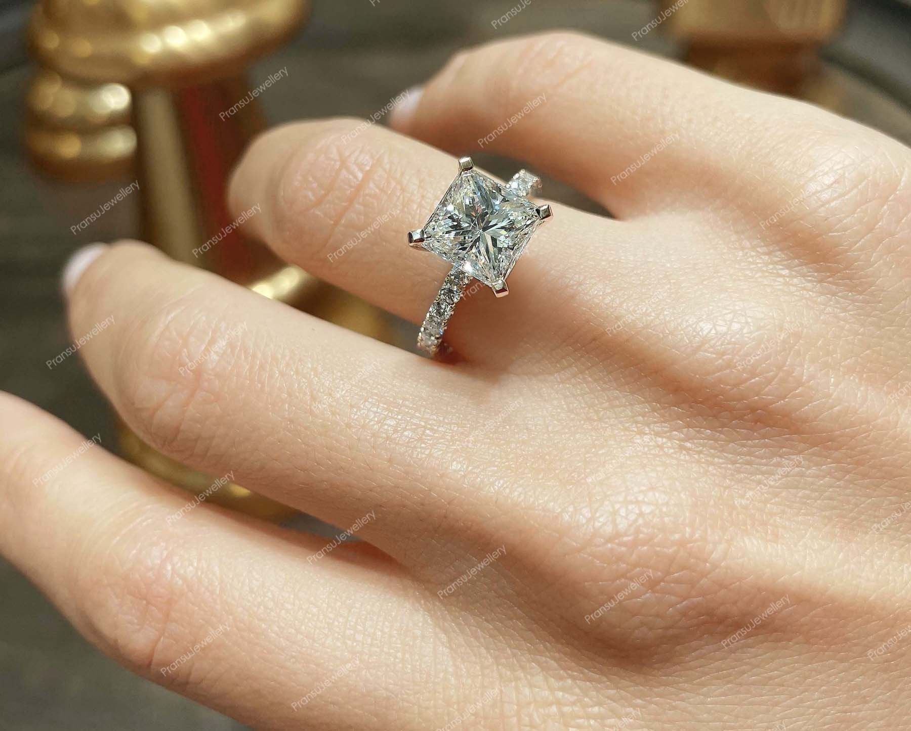 Princess Cut Moissanite Engagement Ring Set