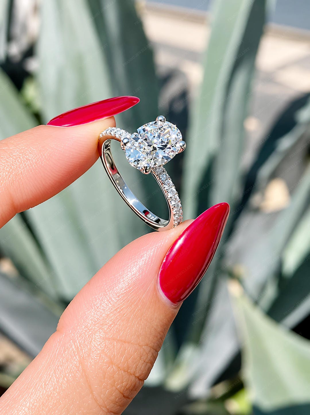 1.5 CT Oval Moissanite Engagement Ring, 14K White Gold view 4