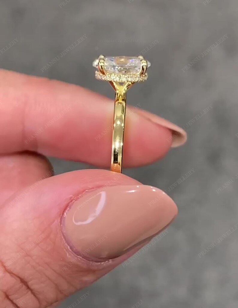 2ct Oval Cut Moissanite Engagement Ring 14k Solid Yellow Gold Oval Halo ...