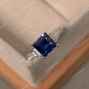 2CT Princess Cut Blue Sapphire Engagement Ring Lab-Created Sapphire Diamond Wedding Ring 14K Solid White Gold Promise & Anniversary Ring