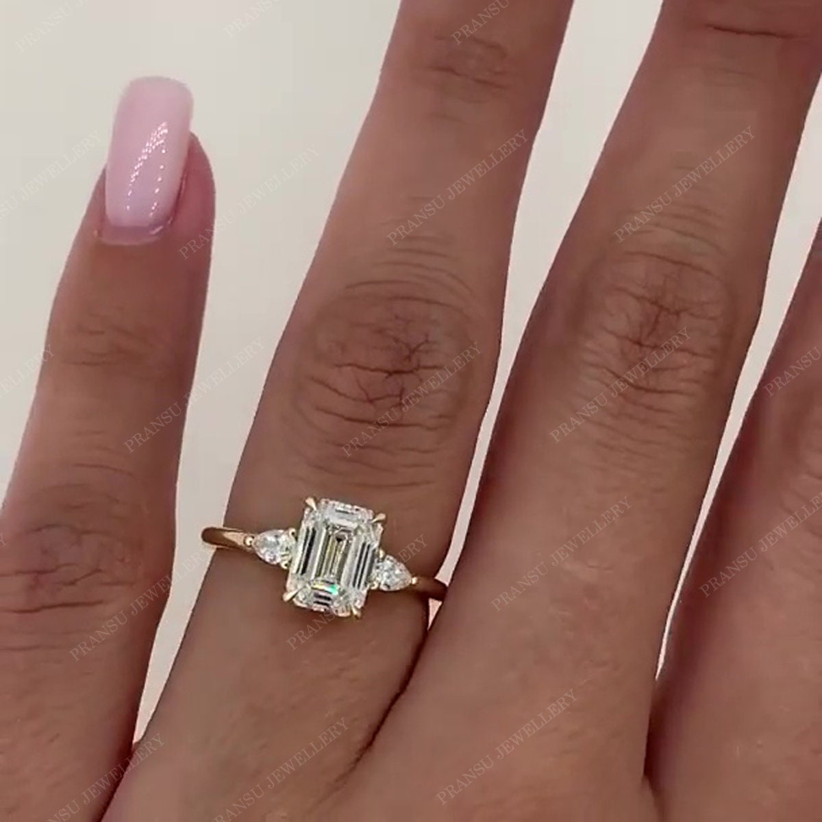 1.5 Ctw Women's Engagement Ring | 18K Yellow Gold | 7.0x5.0mm Emerald Cut Simulated Tanzanite Three-Stone Anniversary Bridal Promise Ring