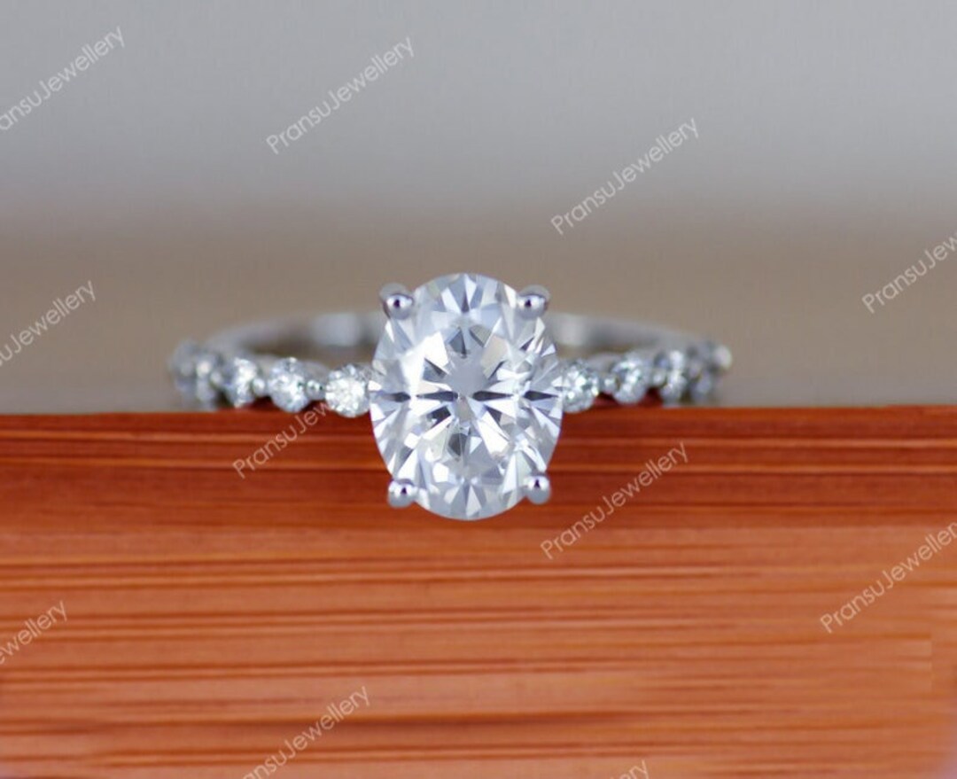 2CT Oval Cut Moissanite Engagement Ring 14k Solid Gold Wedding Ring ...