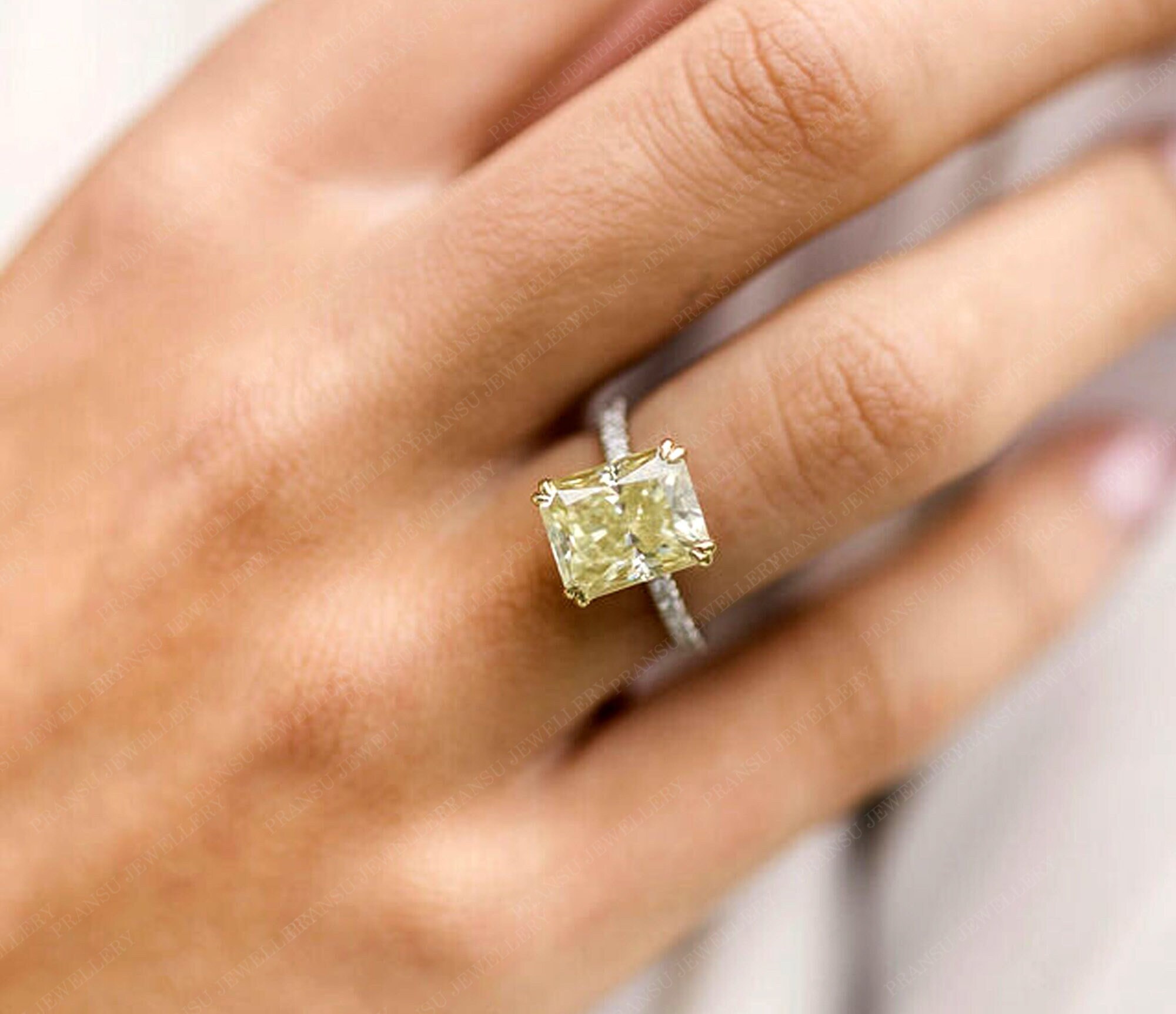 4CT Yellow Radiant Cut Engagement Ring Canary Yellow Moissanite Ring ...