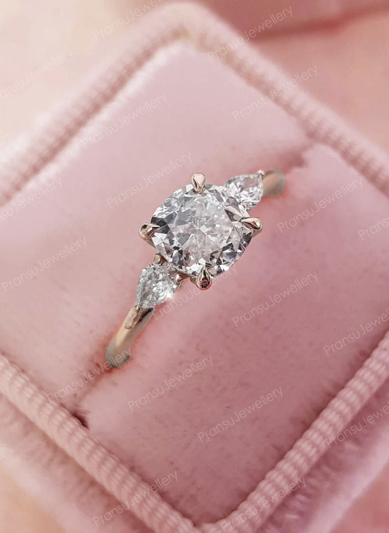 1.2ct Cushion cut Moissanite Engagement Ring 14k Solid Gold Three Stone Wedding Ring Anniversary Ring For Women Promise Ring Minimalist