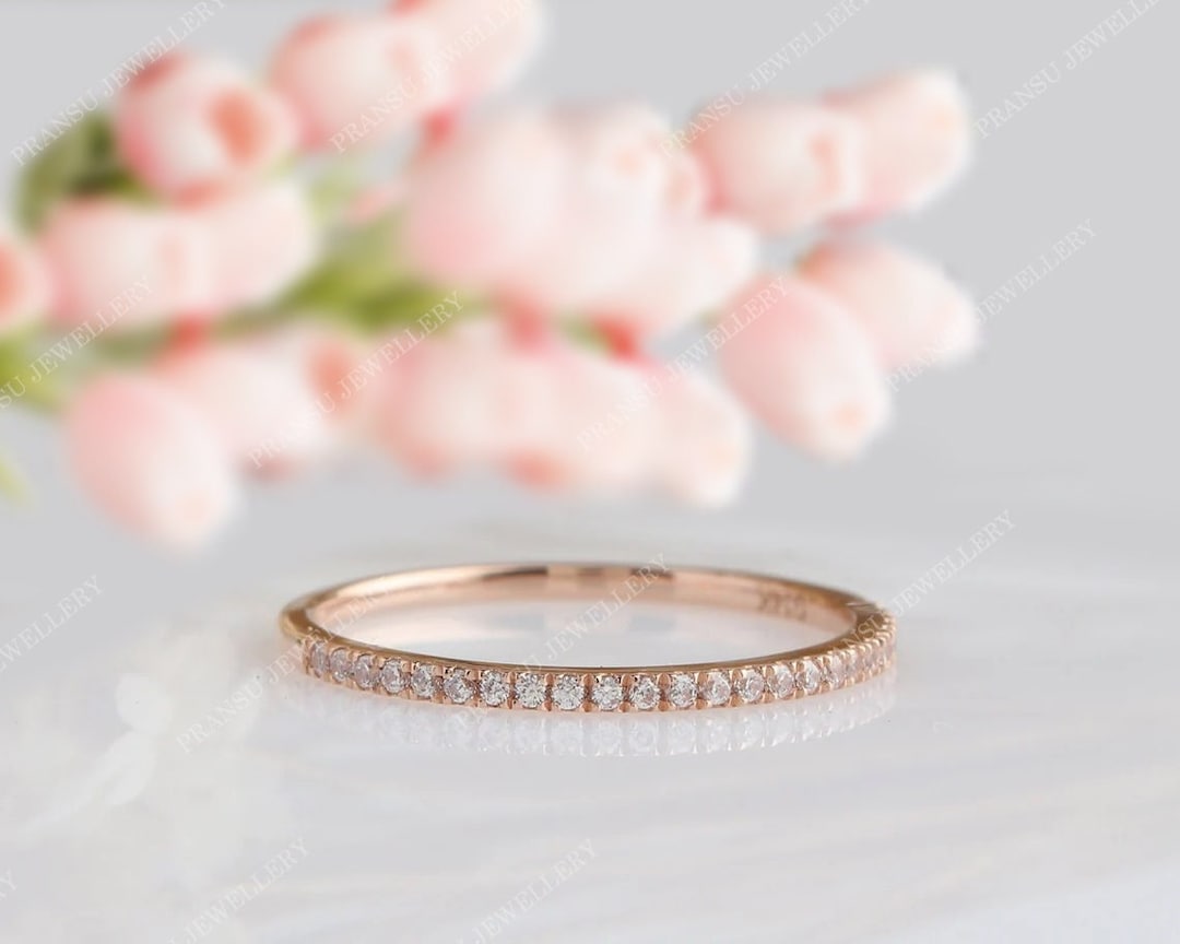 Half Eternity Moissanite Wedding Band 14k Solid Gold Diamond Engagement ...
