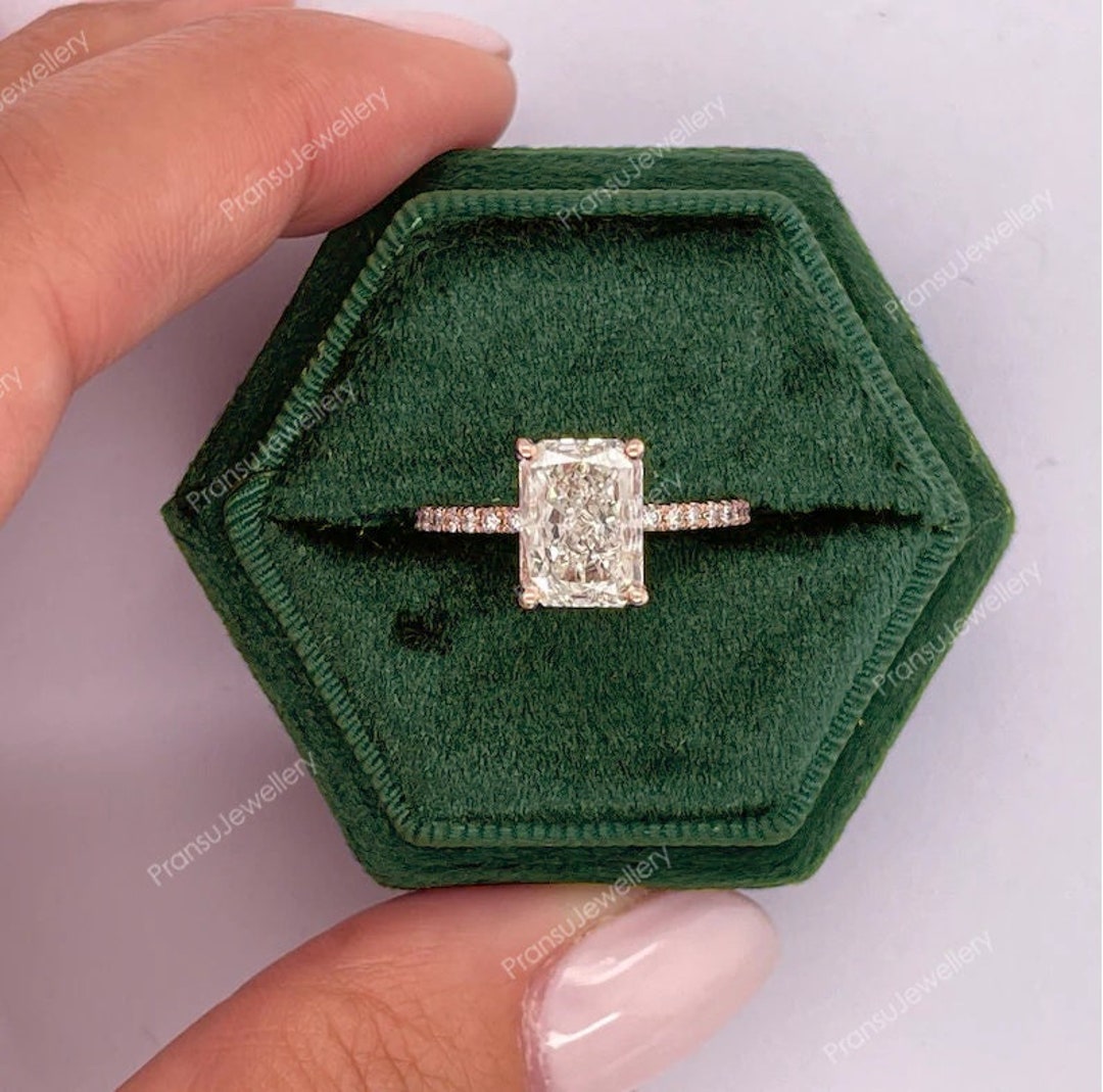 2CT Radiant Cut Moissanite Engagement Ring 14K Solid Gold