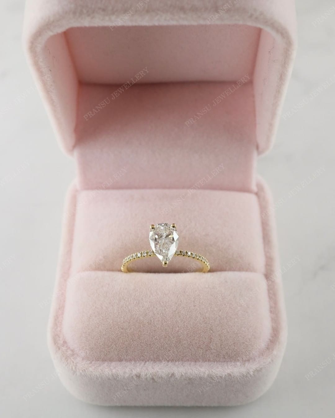 2CT Pear Cut Moissanite Engagement Ring 14k Solid Gold Micro Set Diamond Wedding Ring Crushed