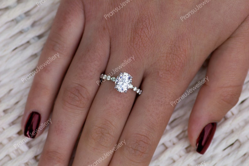 2CT Oval Cut Moissanite Engagement Ring 14k Solid Gold Wedding Ring ...