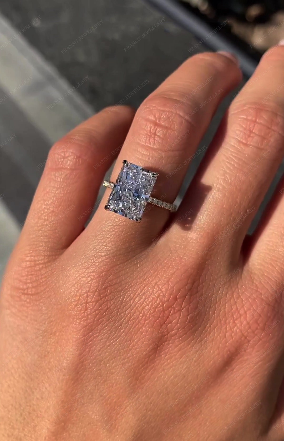 4CT Radiant Cut Moissanite Diamond Engagement Ring Hidden Halo Two-tone ...