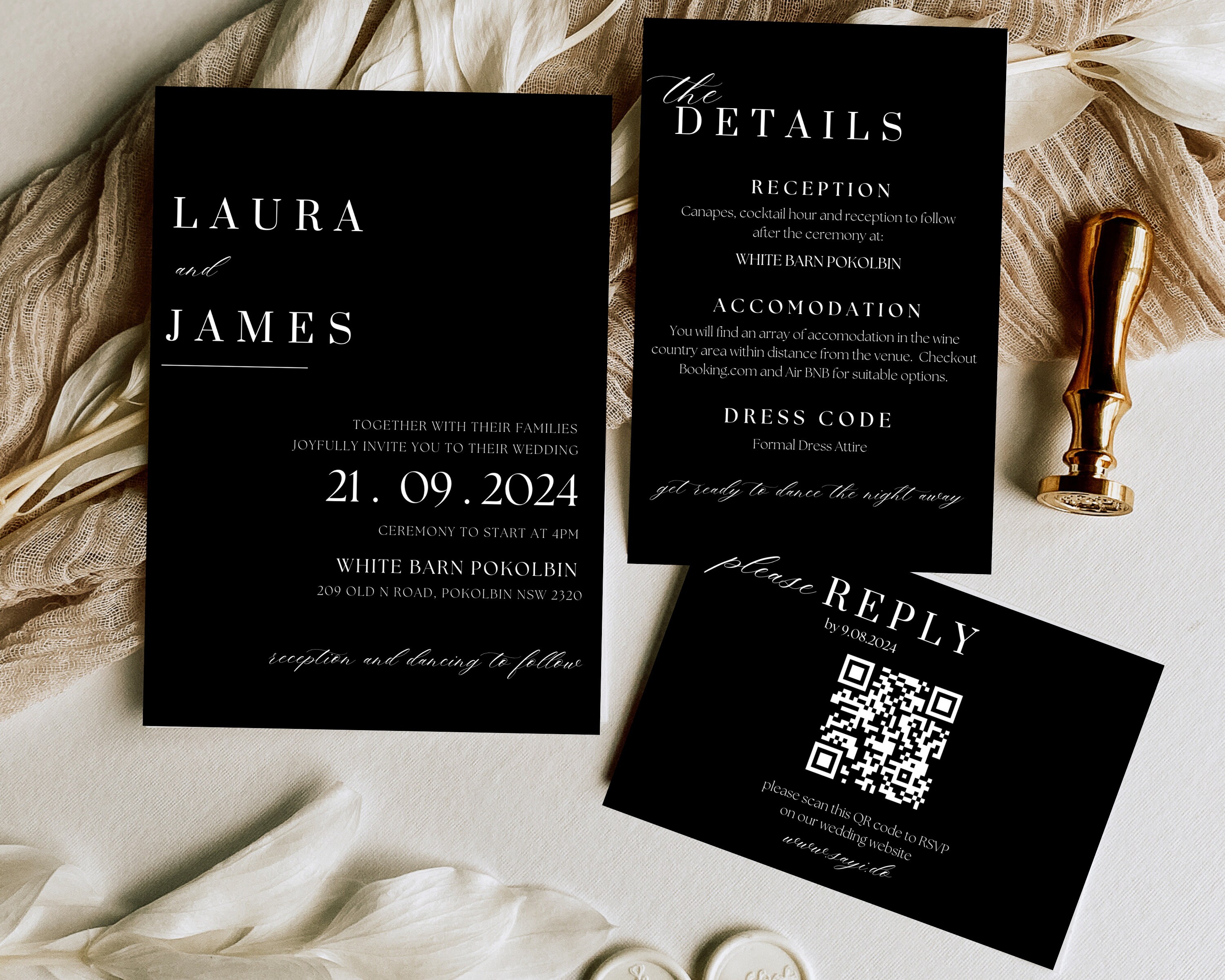 Classic Black &amp; White Wedding Invitation Digital Download - Etsy