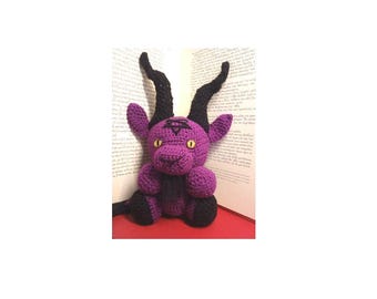 Handmade Crochet Baphomet Plushie: Purple Occult Goat with Pentagram