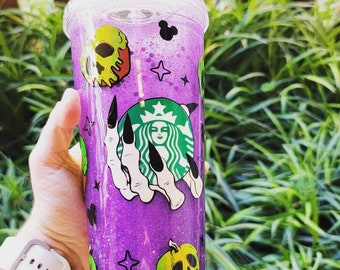 Purple glitter Snowglobe| 24oz Tumbler|Venti| Poison Apple| Evil Queen inspired
