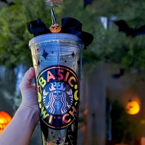 Basic Witch| Snowglobe| XX-Large| 32oz| Halloween Tumbler| Orange Yellow glitter