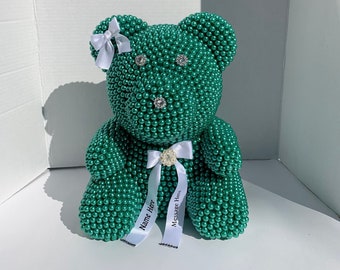 Personalized Teal Green Luxury Pearl Bear 35cm | For Her| Anniversary Gift| Birthday Gift|
