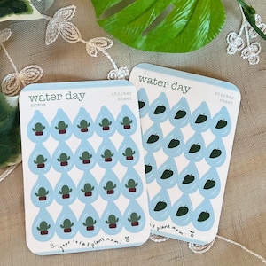 Mini hoja de pegatinas de días de agua de plantas - Días de agua de hojas - Días de agua de cactus - Etiqueta engomada del calendario del día del agua- Pegatina mate e impermeable