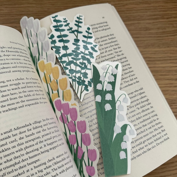 Sprouting Lily of the Valley Bookmark - Sprouting White/Pink/Yellow Tulip Bookmark - Sprouting Eucalyptus Bookmark - Book Lover Gift