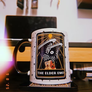 Elder Emo Colour Tarot Card Mug | Emo Gift Nostalgic Decoration Alternative Home Gift Mug & Coaster Combo Deal image 3