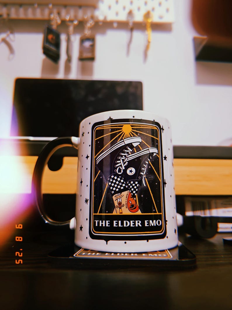 Elder Emo Colour Tarot Card Mug | Emo Gift Nostalgic Decoration Alternative Home Gift Mug & Coaster Combo Deal image 3