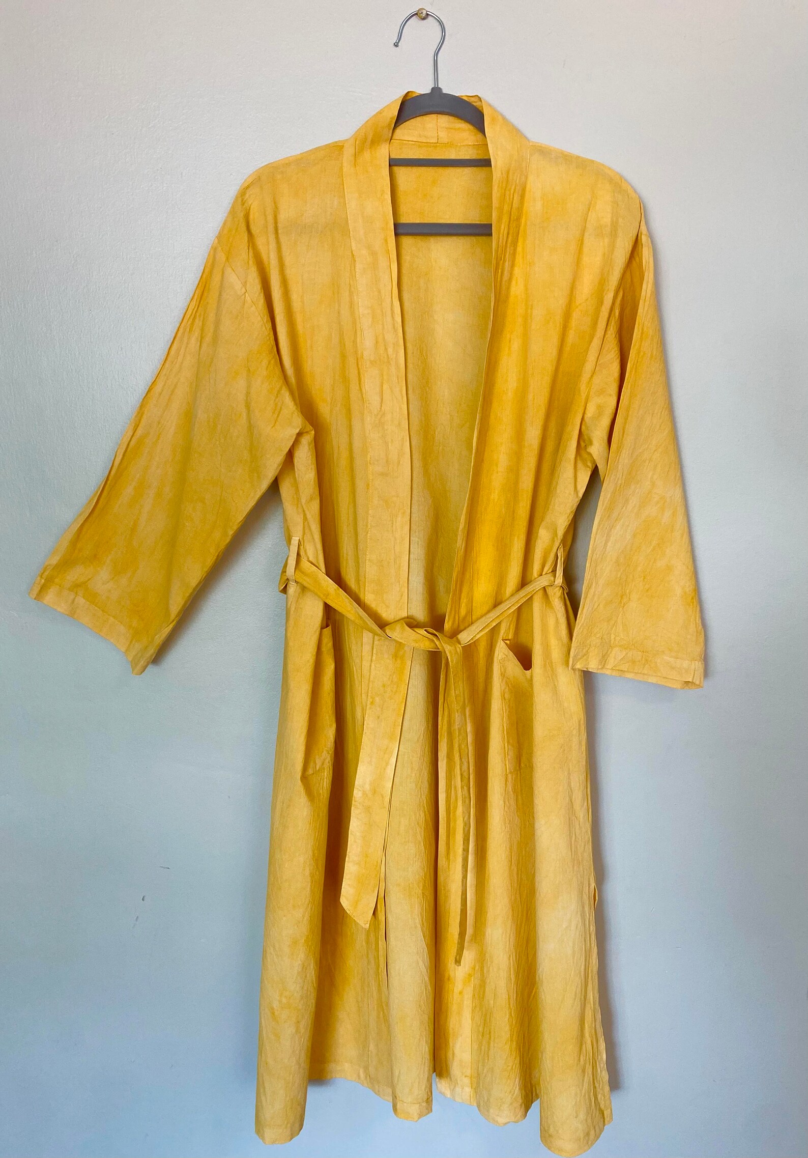 Beautiful Organic Cotton Long Kimono robe Natural Dye Yellow Etsy