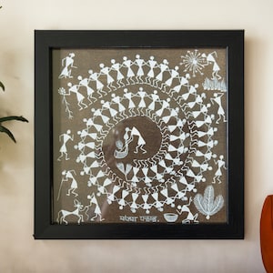 Warli Handbemalt Eingerahmt