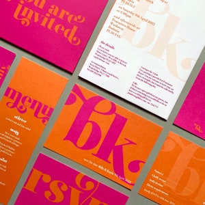 New York Wedding Stationery - SAMPLE PACK - unique, modern, contemporary, funky, distinctive, pink, orange, invitation, invite