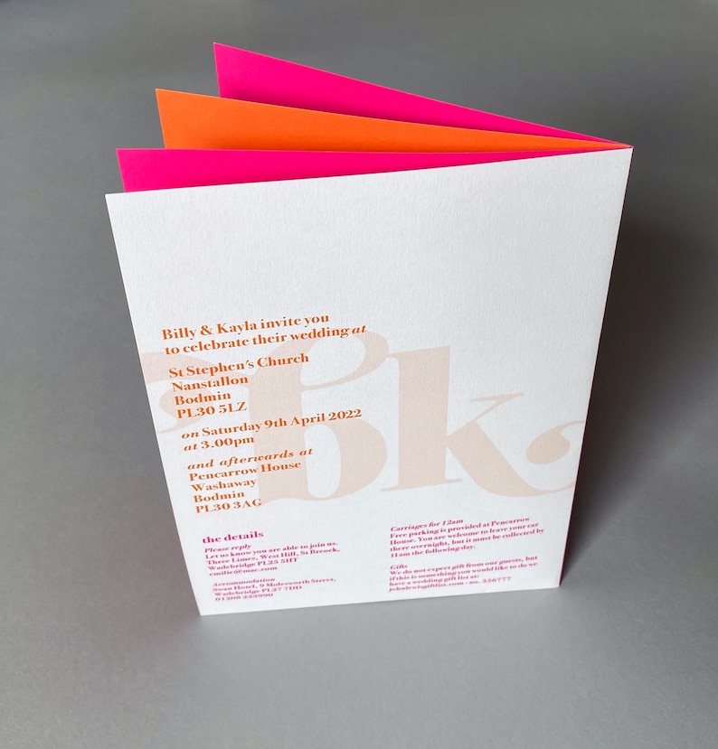 New York Wedding Stationery SAMPLE PACK unique, modern, contemporary, funky, distinctive, pink, orange, invitation, invite image 2