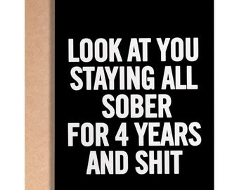 4 years sober card, four years sober gift, 4 years sober anniversary card, recovery card, sobriety anniversary card, soberversary gift