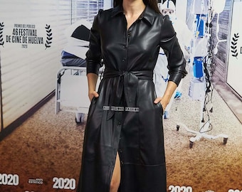 Handmade women&#39;s lamb skin leather dress , leather outfit, leather dress , women&#39;s full leather dress, genuine leather dress, party dress