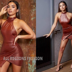 brown midi dress satin Plus Size Cowl Halter Mini Dress in Ash-brown main image 0