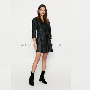 Abito in pelle di agnello da donna fatto a mano Abito in pelle nera, abito in pelle, abito plus size, abito in pelle plus size, abito in vera pelle, abito da festa