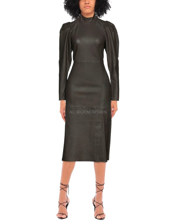 green leather dress plus size Miss Circle Women's Eliana Olive Faux Leather Dress
