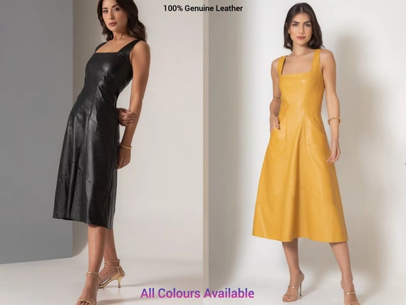 Handmade Women s Lamb Skin Yellow Leather Dress Leather Outfit Plus Size Dress Plus Size Leather Dress Genuine Leather Dress party Dress Etsy