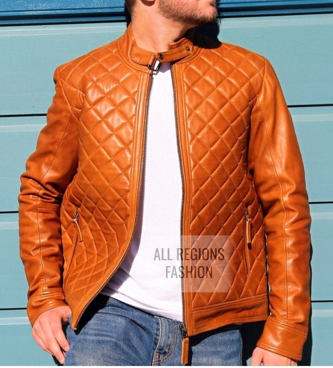 Men's Leather Jacket Tan Genuine Leather Jacket Etsy