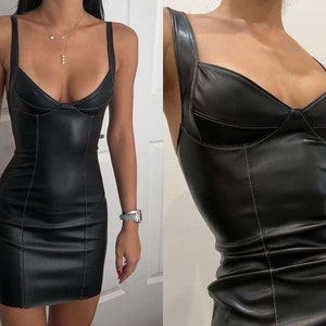 Handmade women's lambskin leather dress, celebrity leather outfit, leather dress, women's leather dress, sexy leather dress, party dress