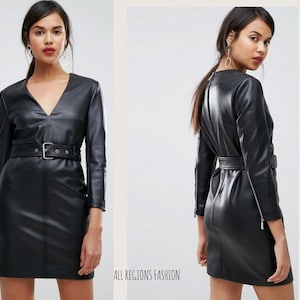 Abito in pelle di agnello da donna fatto a mano Abito in pelle nera, abito in pelle, abito plus size, abito in pelle plus size, abito in vera pelle, abito da festa
