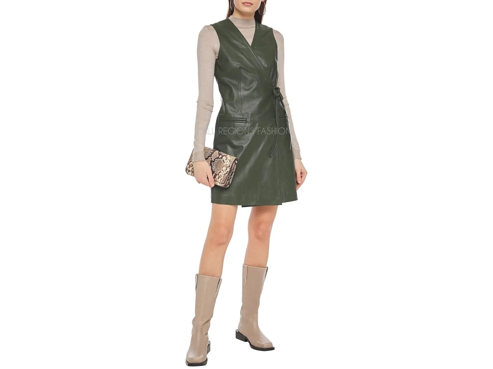 chinese dress ladies Jess Faux Leather Button front Dress or Duster in Emerald Green – Caldwell  Collection main image 1