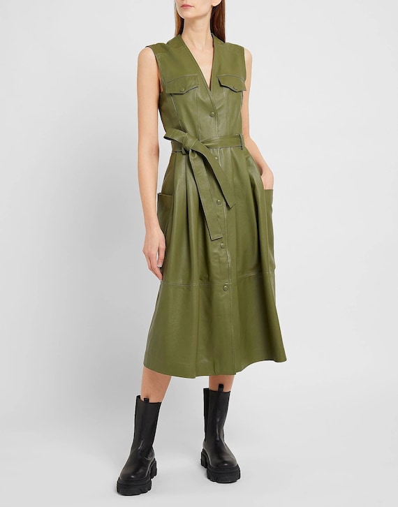 green leather dress plus size Handmade women's Lamb skin dress, leather outfit, dress, plus size leather dress, genuine leather dress, party Maxi dress