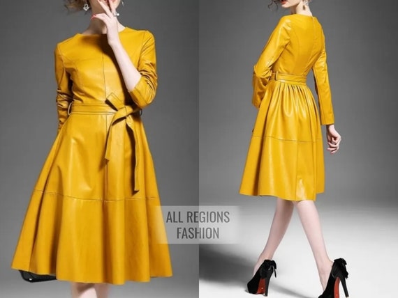 Handmade Women's Lambskin Yellow Leather Dress Leather - Etsy