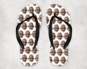Flip Flops with Mahatma Gandhi Face Print Classic Flat Comfortable Summer Shoes Novelty Beachwear Mentor Yogi Gift Idea