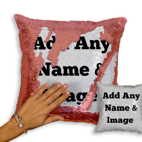 N'importe quel nom n'importe quelle image housse de coussin à sequins magie révéler drôle cadeau sirène coussin oreiller couvre cadeau personnalisé coussin décoratif