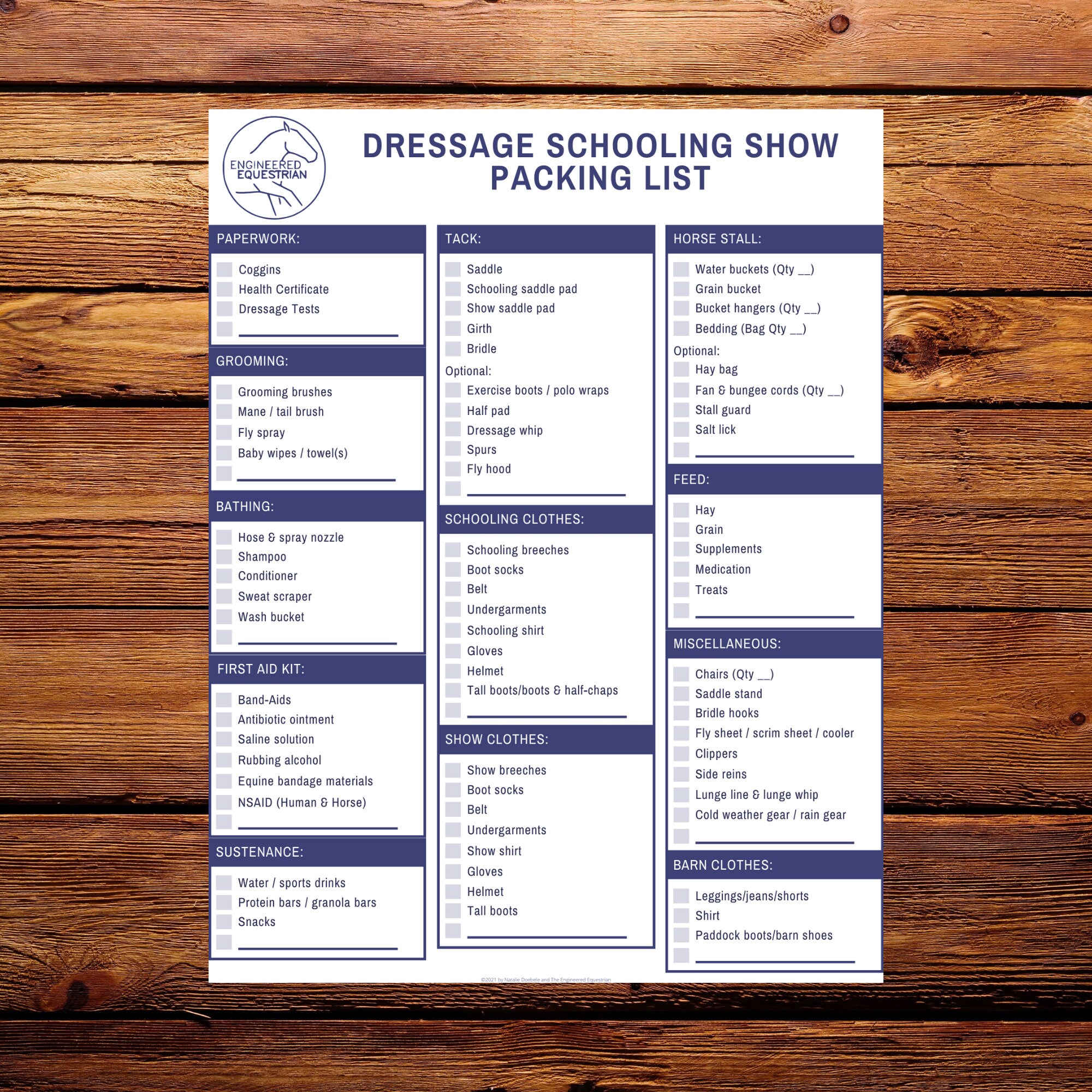 Dressage Schooling Show Packing List Horse Show Packing List Etsy
