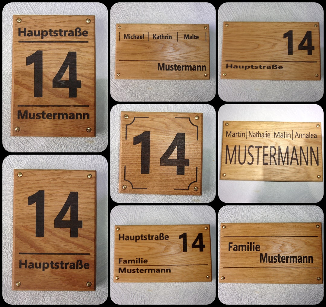 Hausnummer Mit Buchstabe Groß Oder Klein Türschild / Hausnummer / Namensschild aus Eichenholz, mit individueller